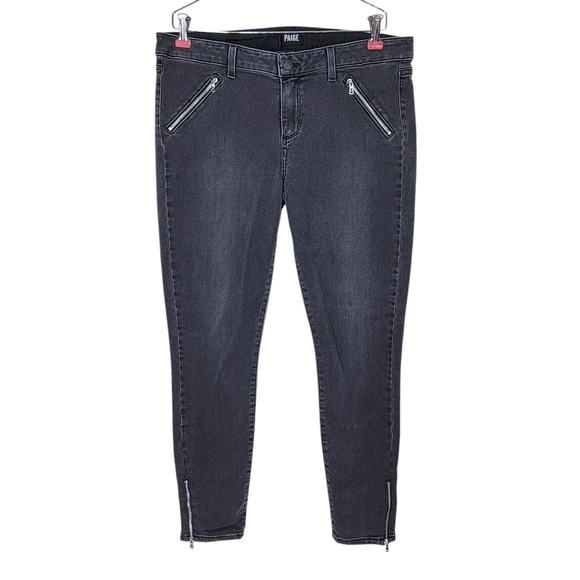 Paige Jeans Size 32 34X28 Faded Black Dover Ankle Zip Zipper Pockets Stretch USA - Picture 1 of 12